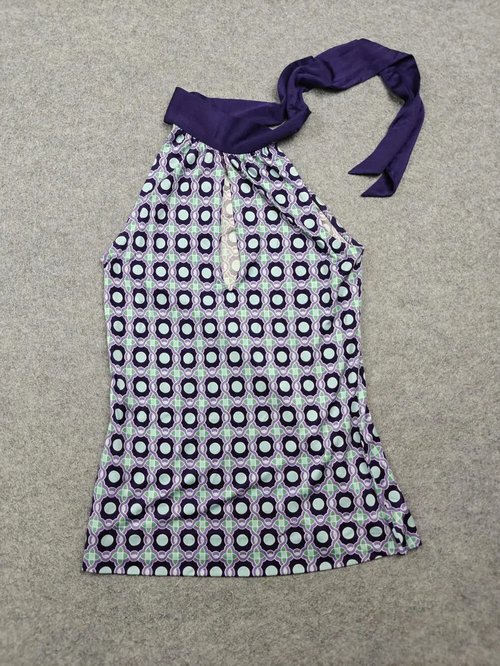Tory Burch Tank Top Womens XS Purple Silk Halter Camisole Geometric Print